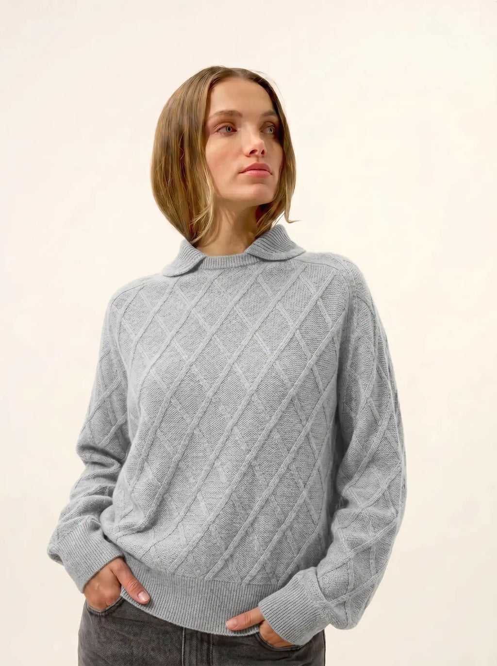 PIURA pull col claudine gris clair chiné