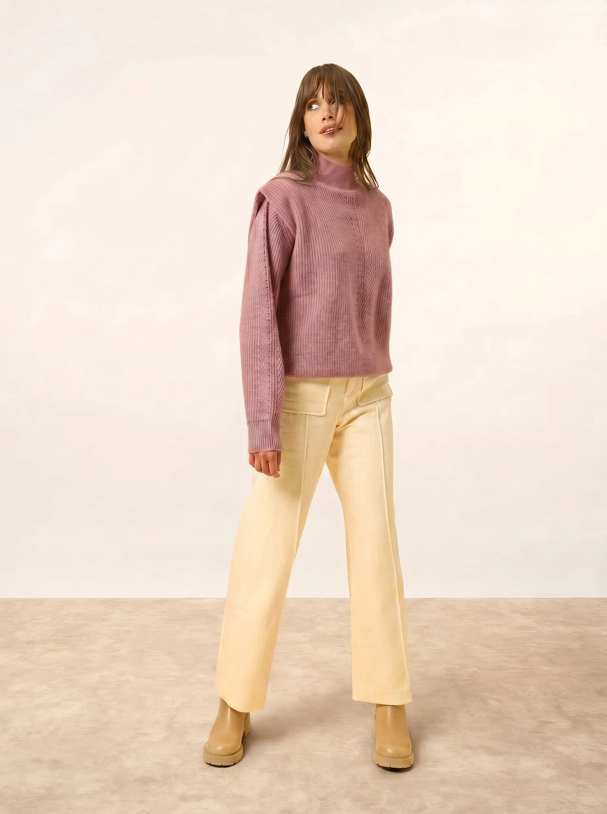 IQUITOS Pullover Stehkragen Falten an Schultern 4-fädig Terracotta