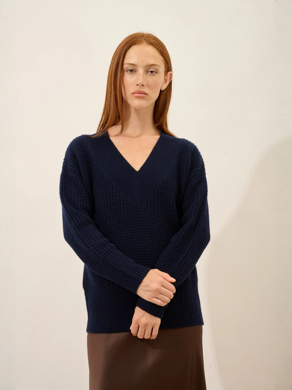 TACNA Pull Col V 8 Fils Bleu Marine