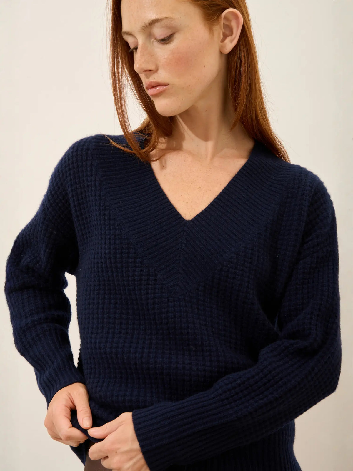 TACNA Pull Col V 8 Fils Bleu Marine