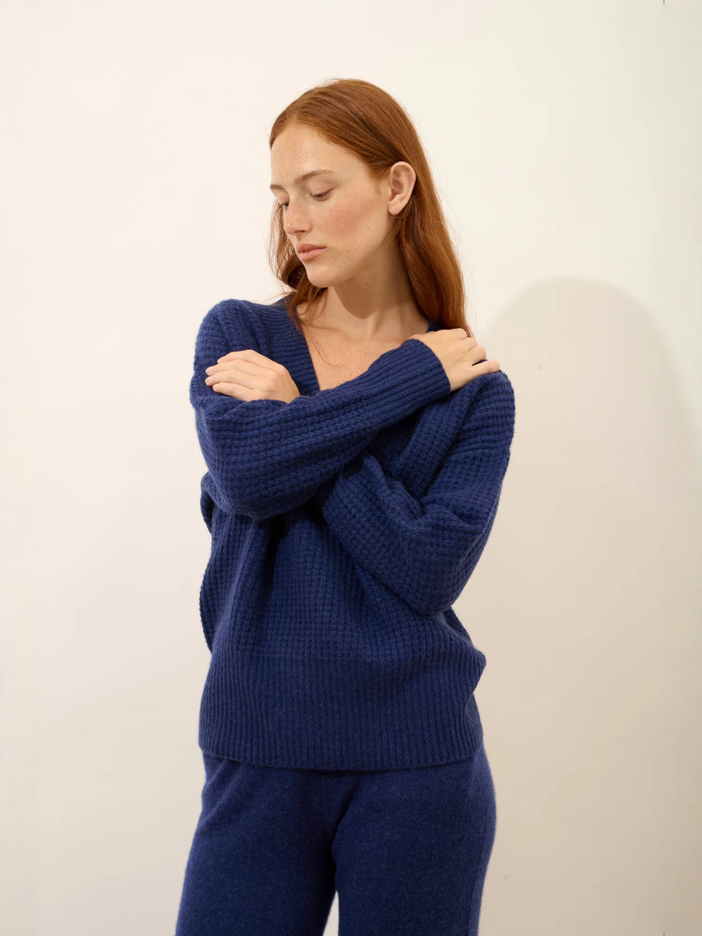 TACNA Pull Col V 8 Fils Bleu Nuit