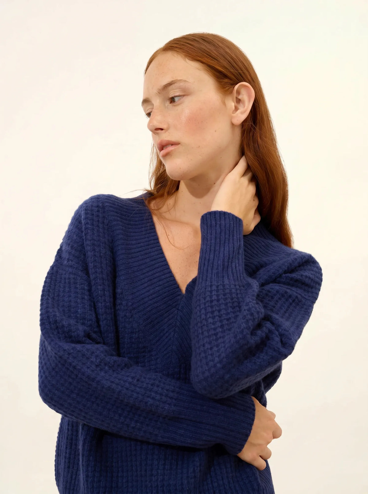 TACNA Pull Col V 8 Fils Bleu Nuit