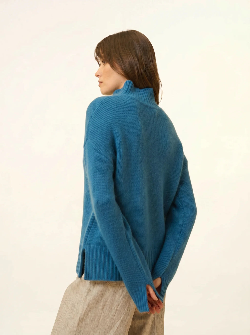 SULLANA Pull Col Montant Fentes Côtés 12 Fils Paon