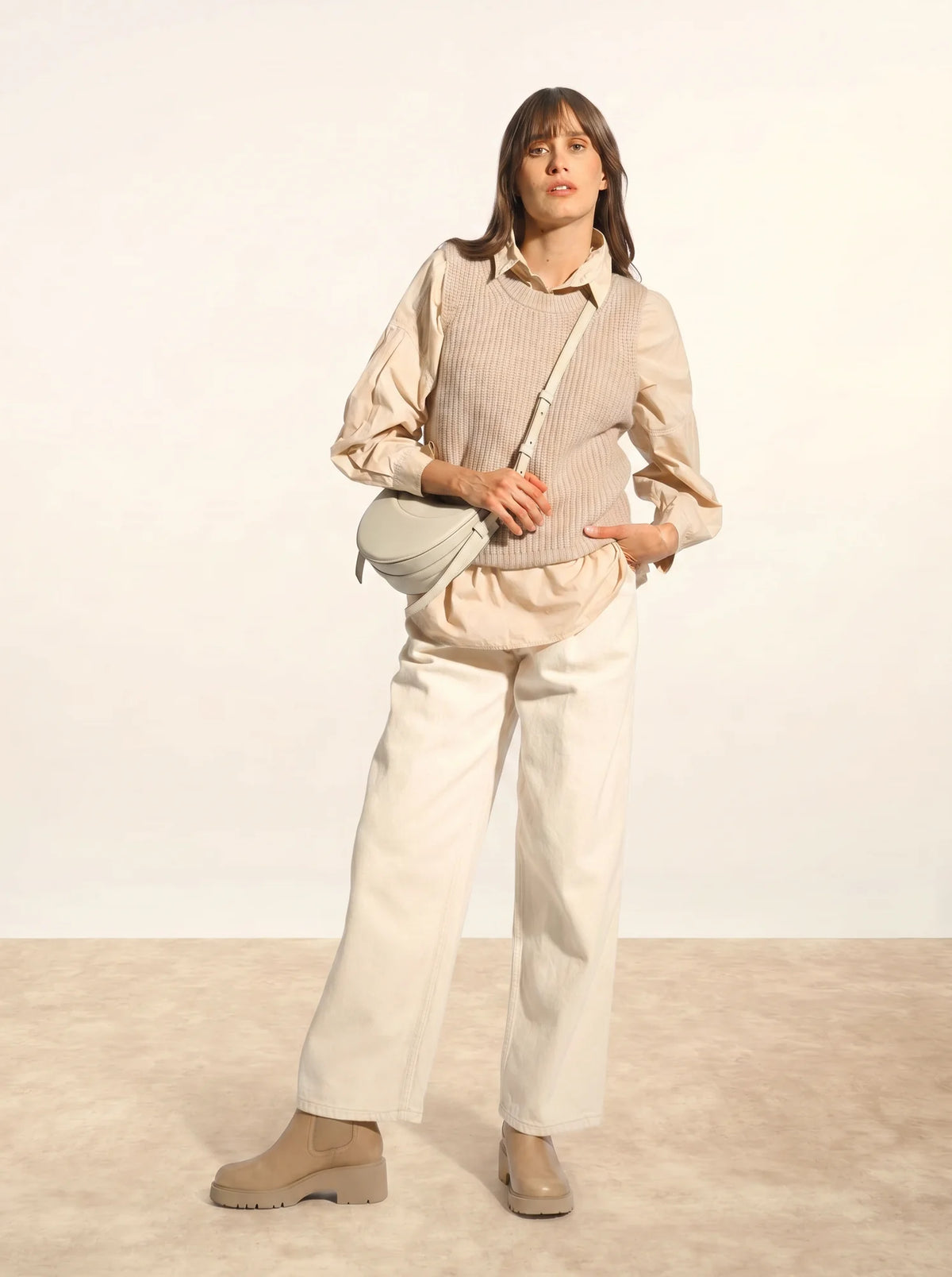 DAMPA Tank Top Crew Neck 6 Ply Light Heather Camel