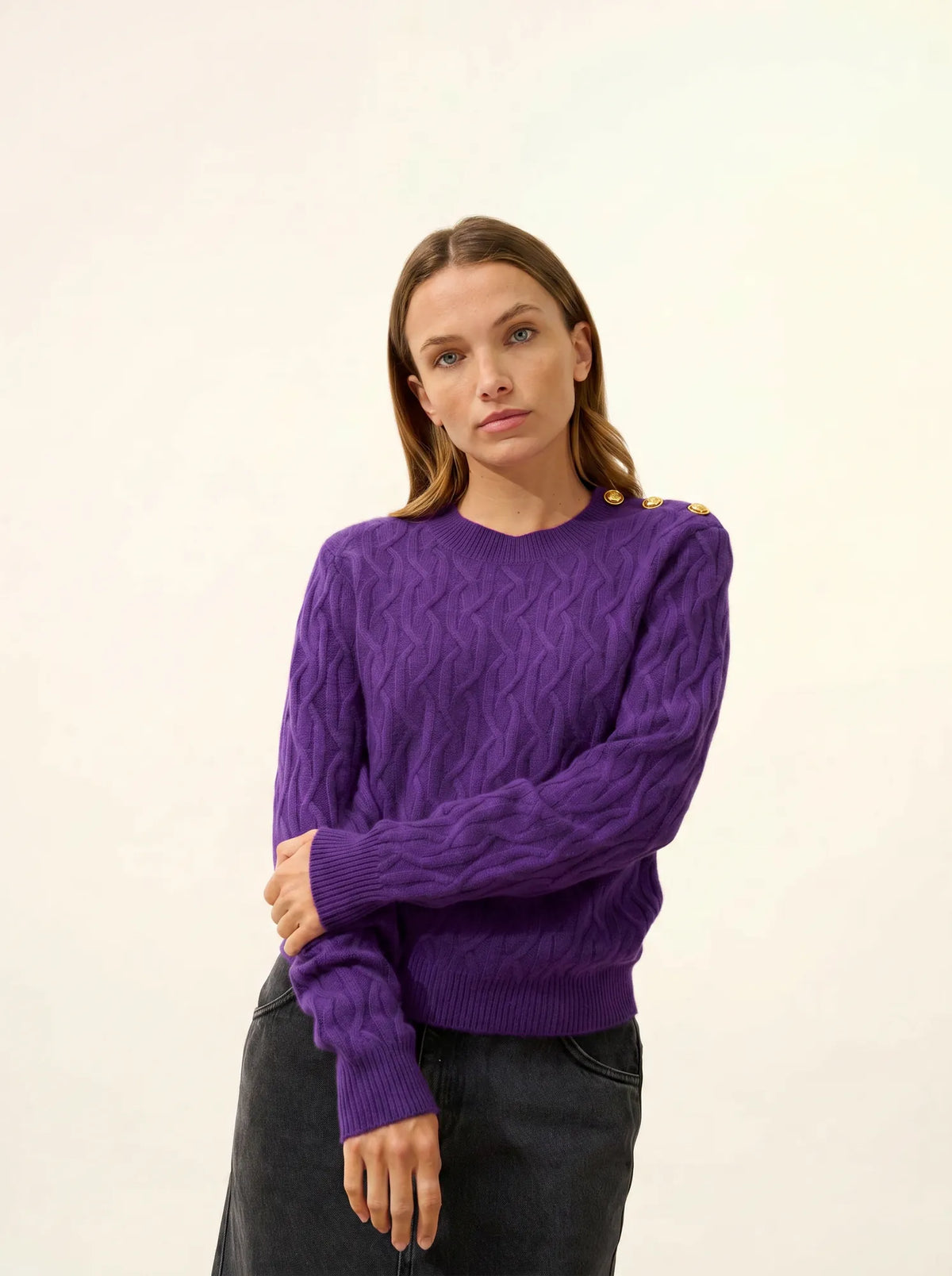 LYND Pull Col Rond Marin 4 Fils Violette