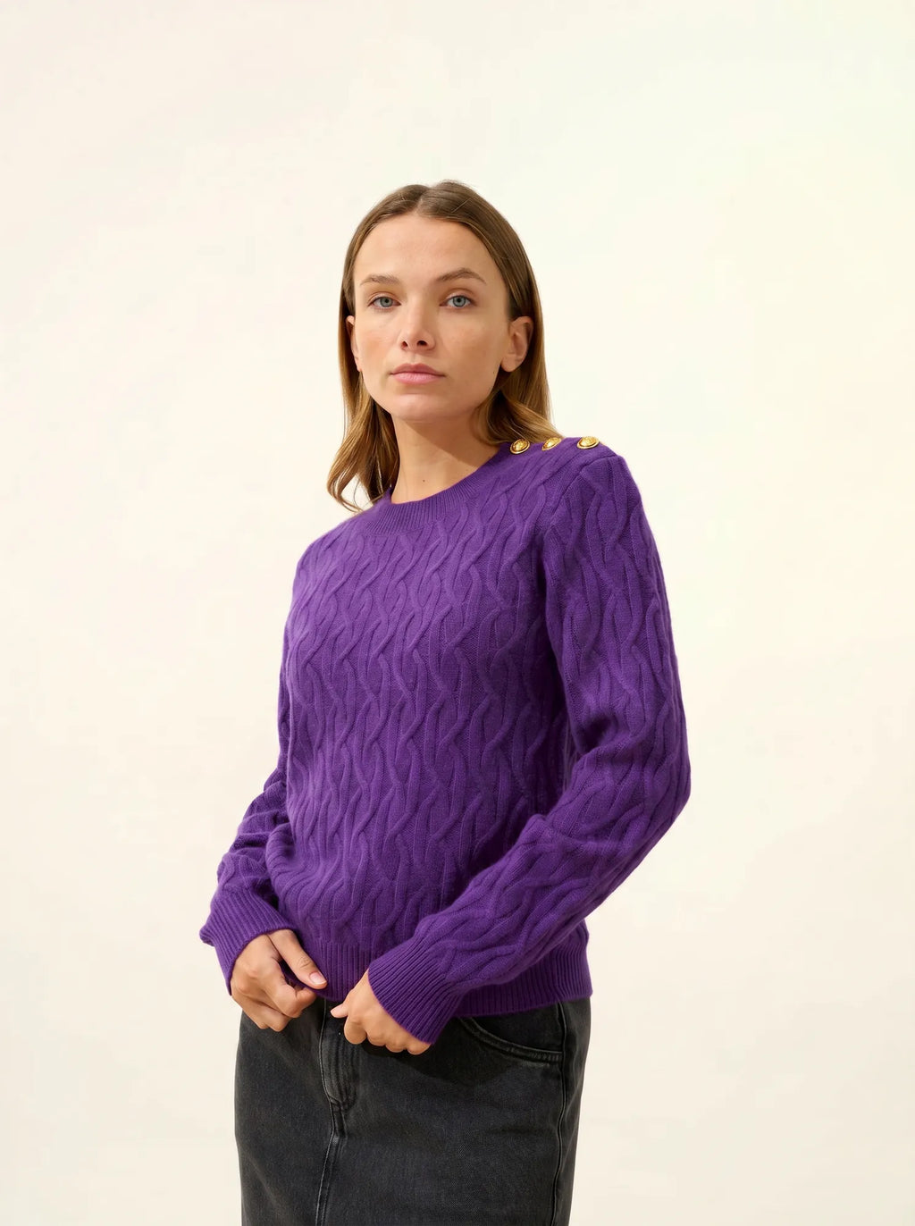 LYND Pull Col Rond Marin 4 Fils Violette