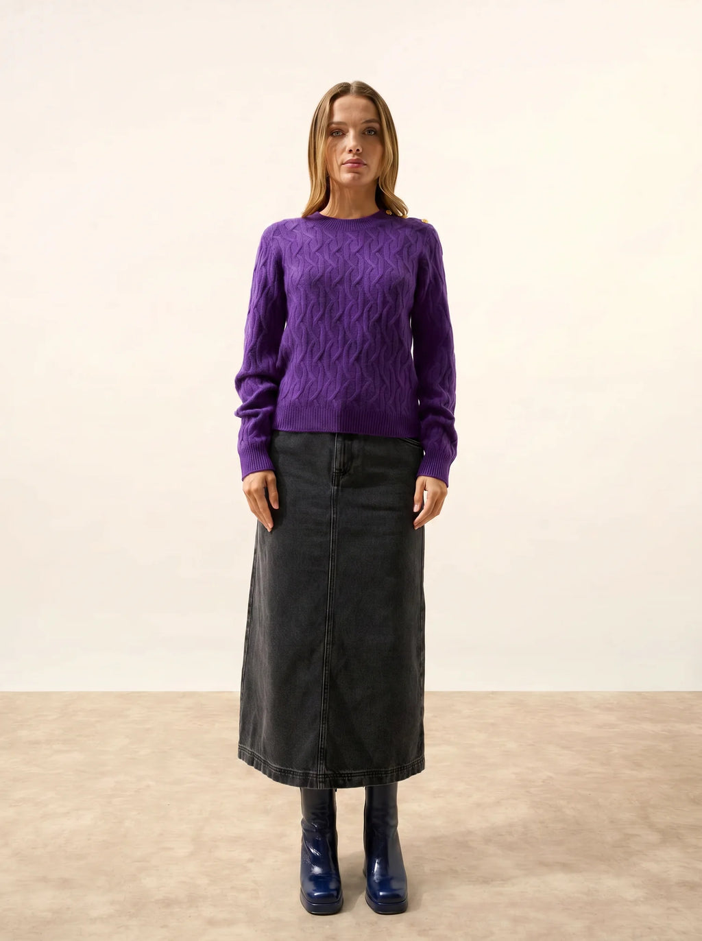 LYND Pull Col Rond Marin 4 Fils Violette