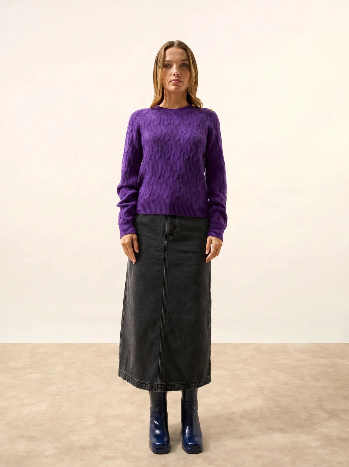 LYND Pull Col Rond Marin 4 Fils Violette