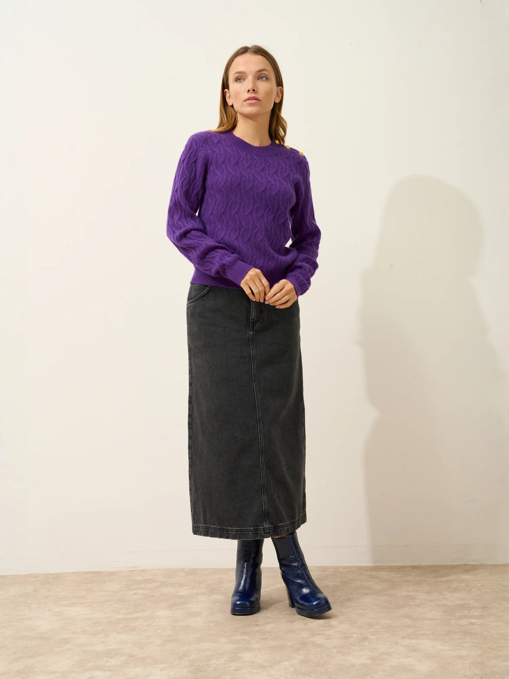 LYND Pull Col Rond Marin 4 Fils Violette
