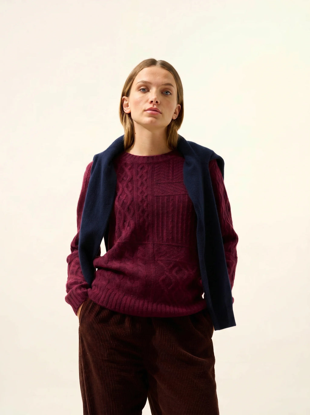 AMALA Pull Col Rond 6 Fils Mûre