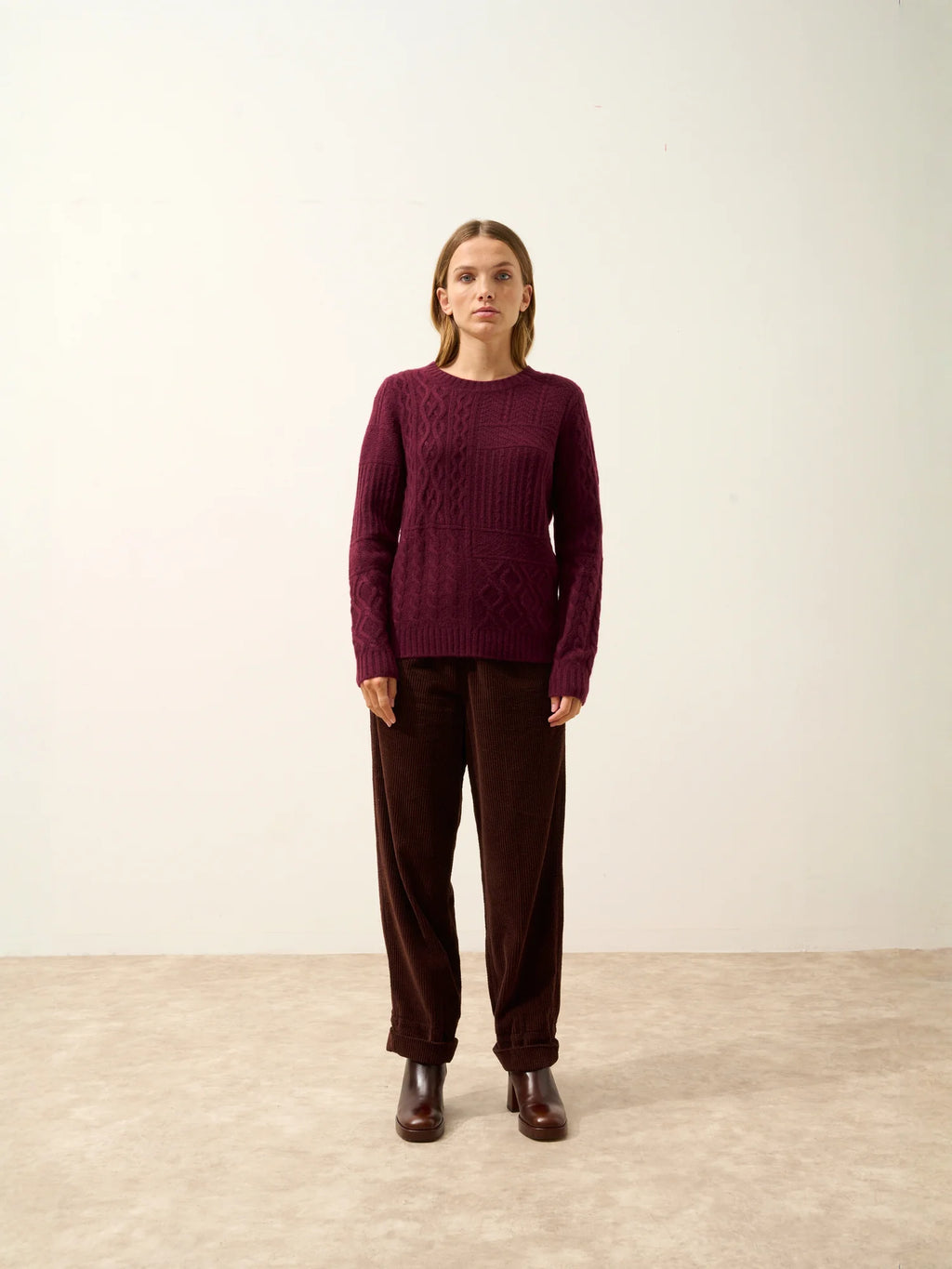 AMALA Pull Col Rond 6 Fils Mûre