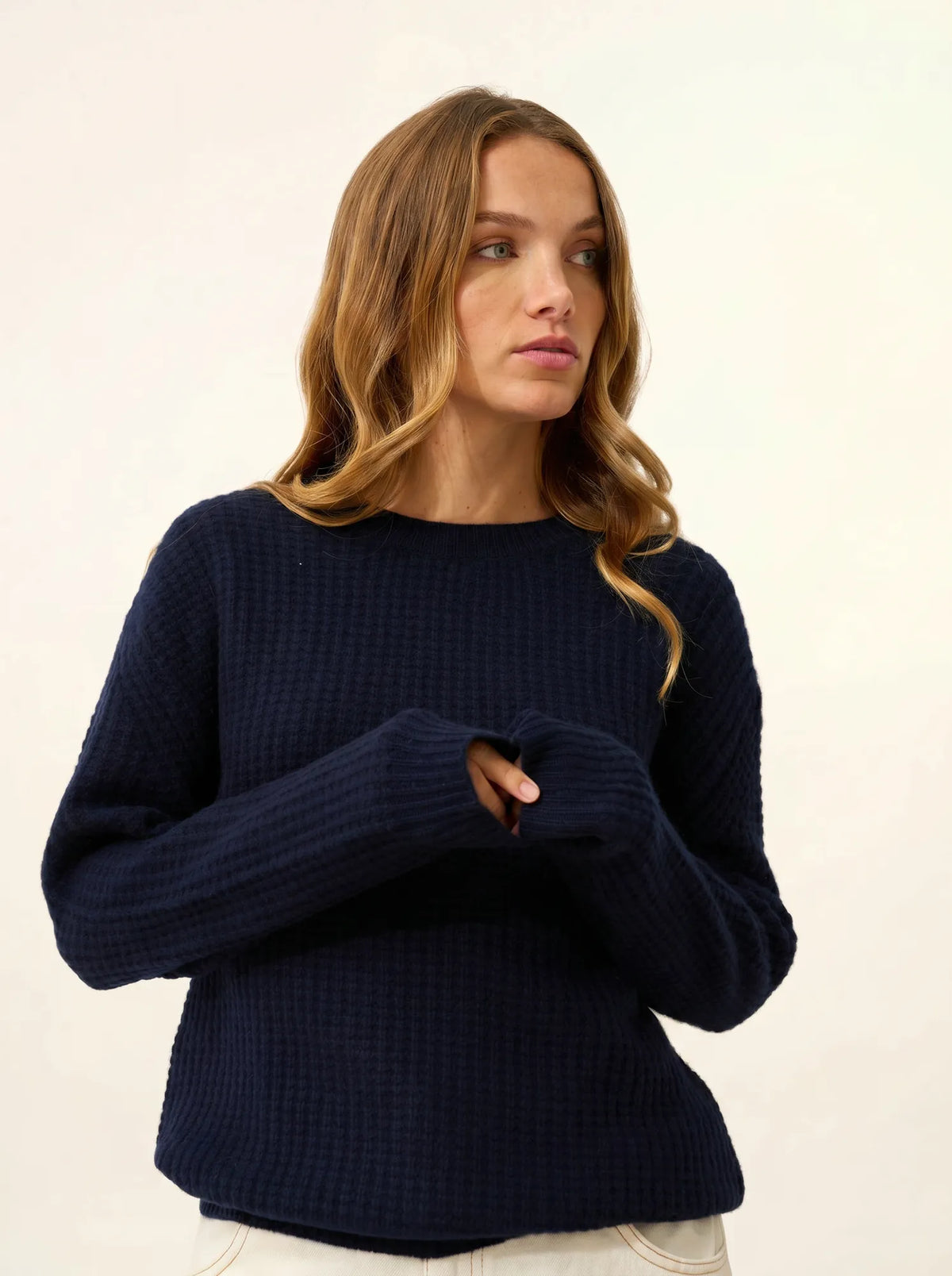 ASSAM Pull Col Rond 6 Fils Bleu Marine
