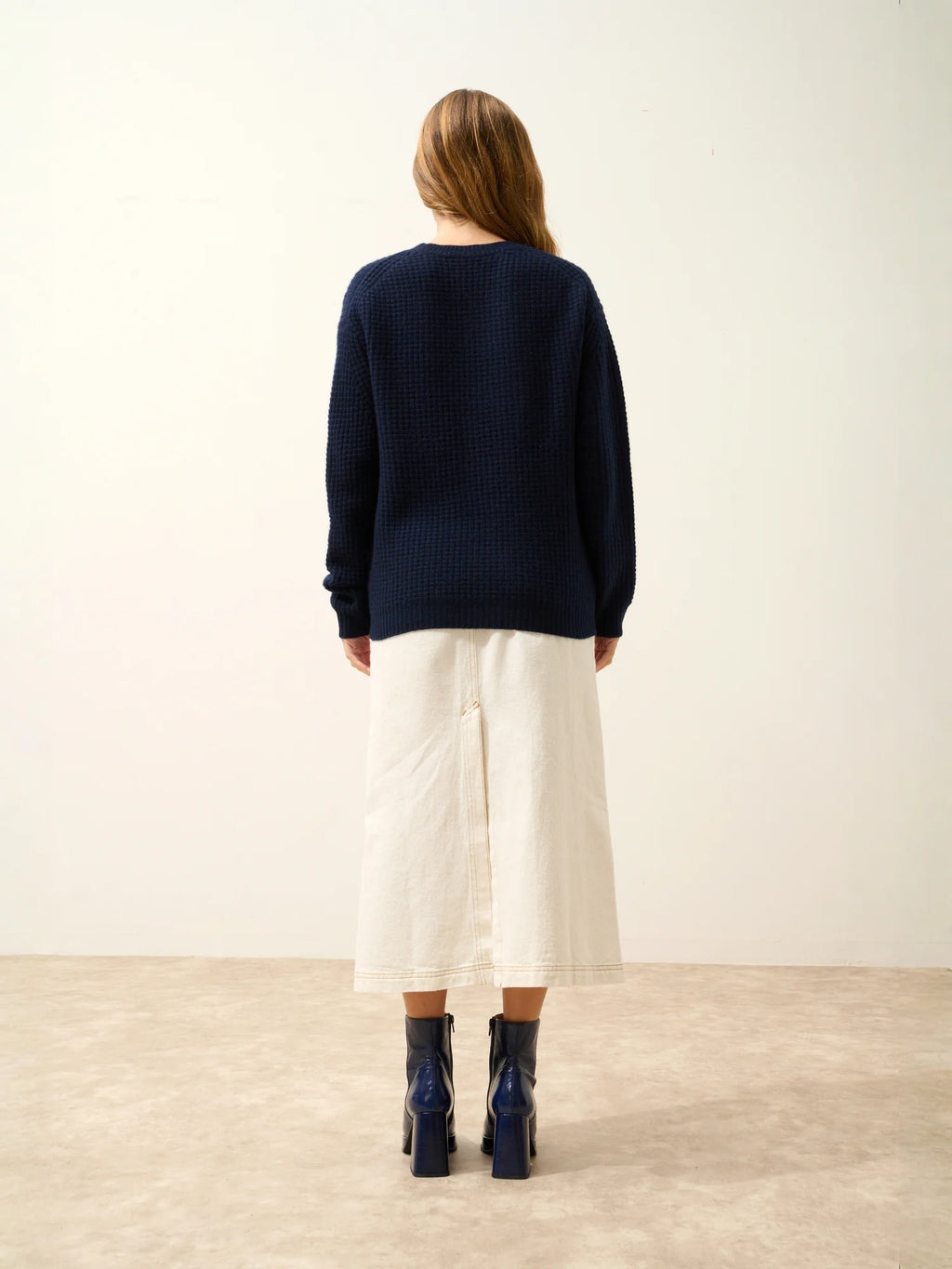 ASSAM Pull Col Rond 6 Fils Bleu Marine
