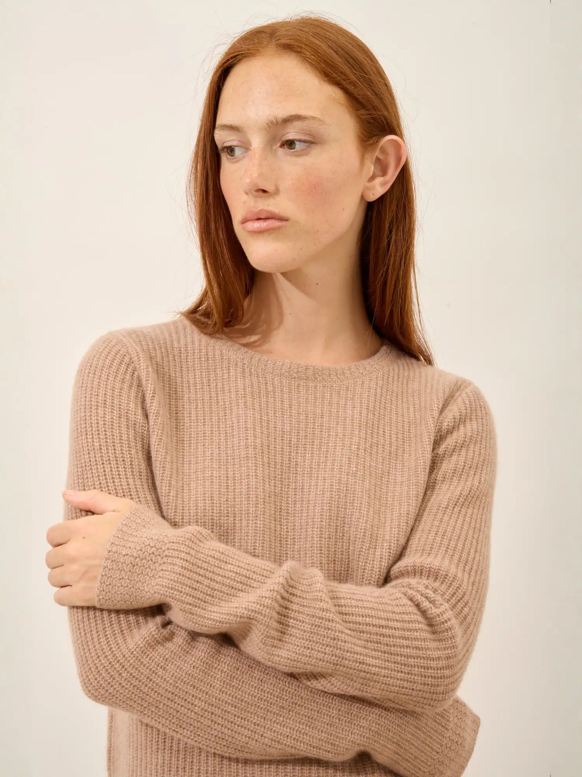 CETAN Pull Col Rond 6 Fils Camel Chiné