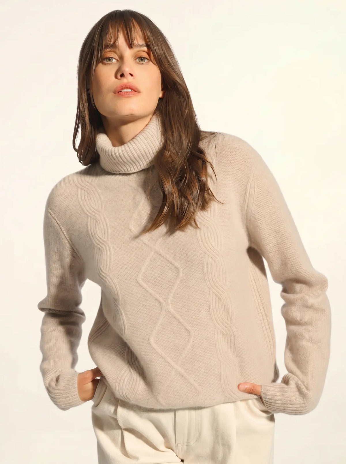 DOLMA Pull Col Roulé 6 Fils Camel Clair Chiné