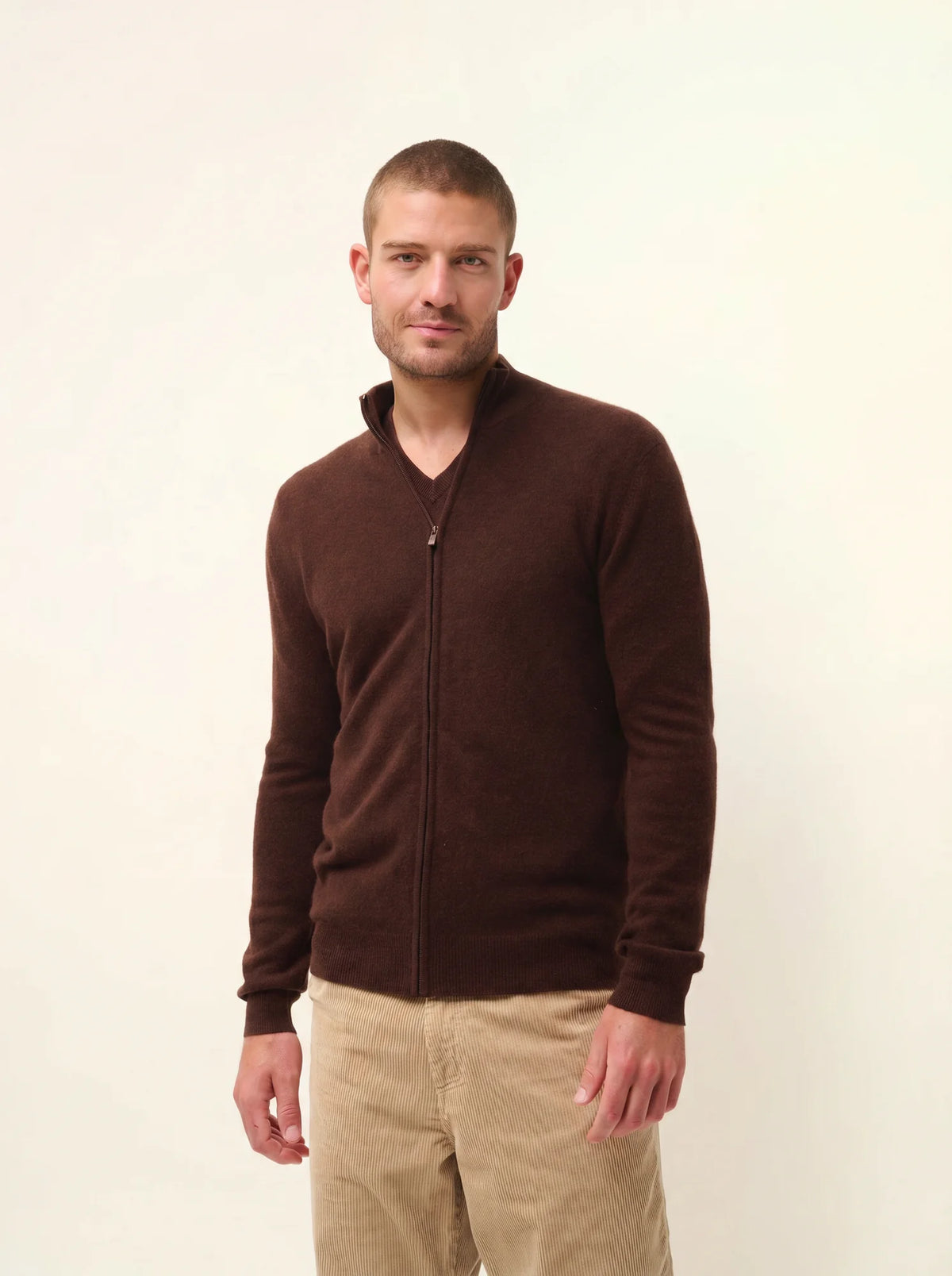 ALAN Gilet Zippé Col Montant Café