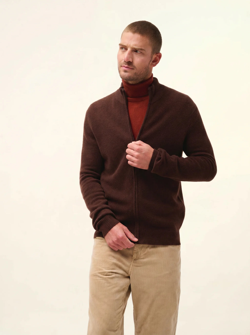 CHARLOTTE Gilet Zippé Col Camionneur 4 Fils Café