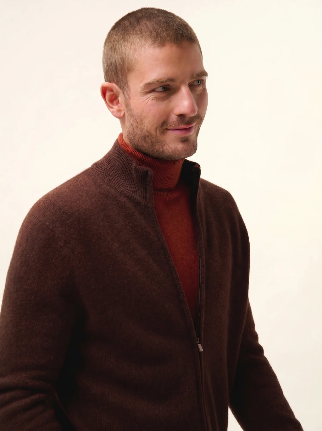 CHARLOTTE Gilet Zippé Col Camionneur 4 Fils Café