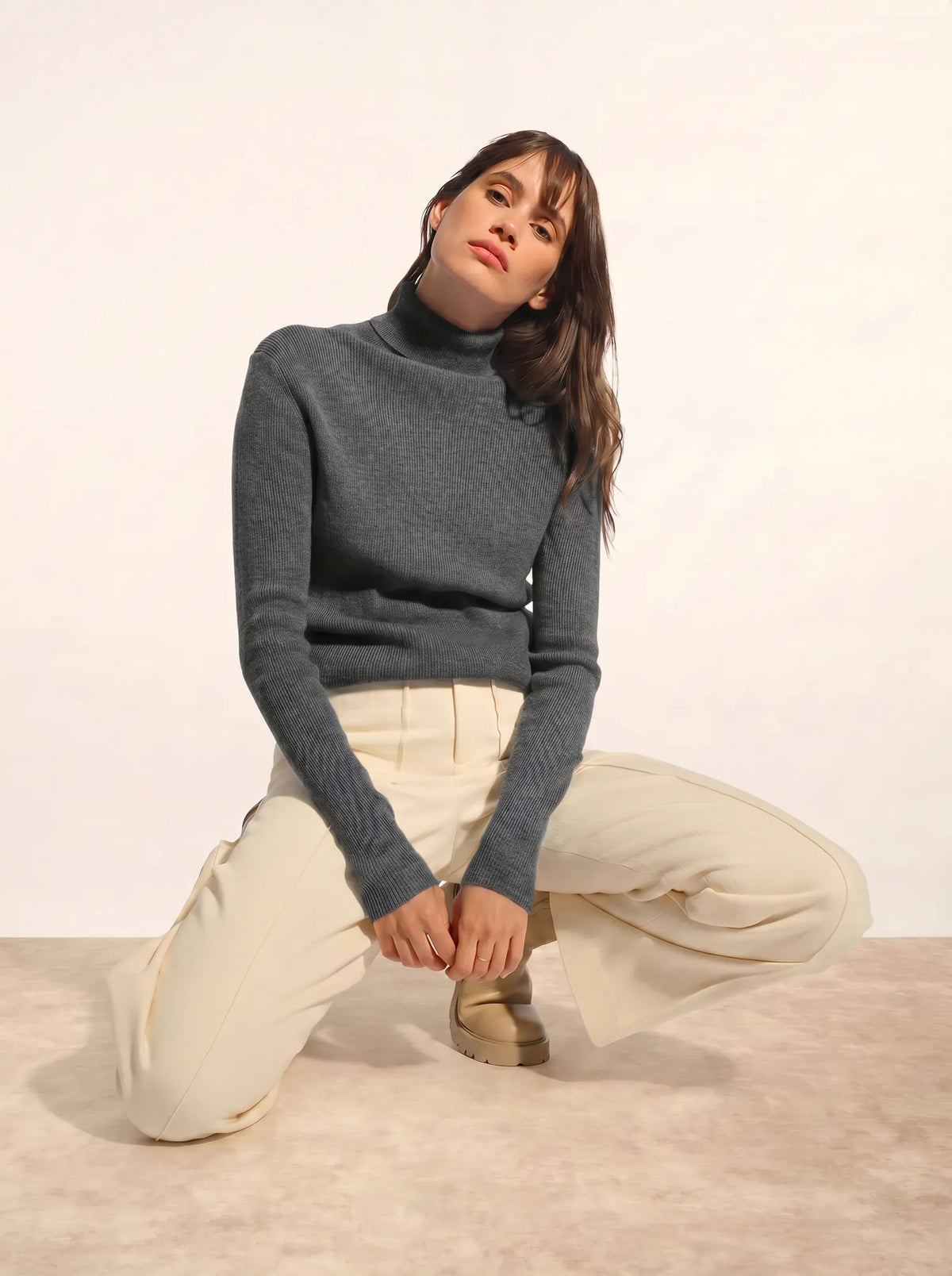 LANAIS Pull Col Roulé Anthracite Chiné