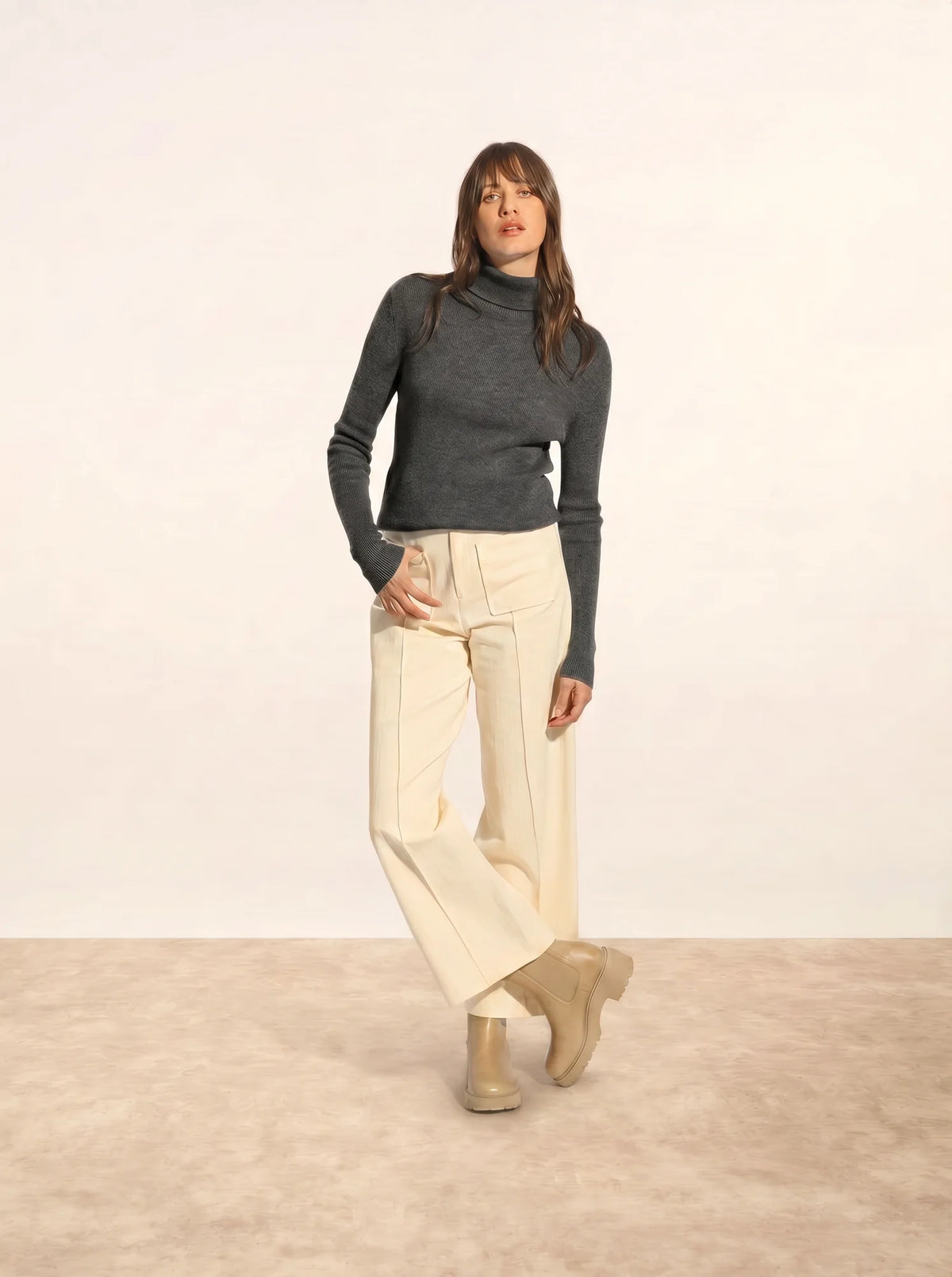 LANAIS Pull Col Roulé Anthracite Chiné