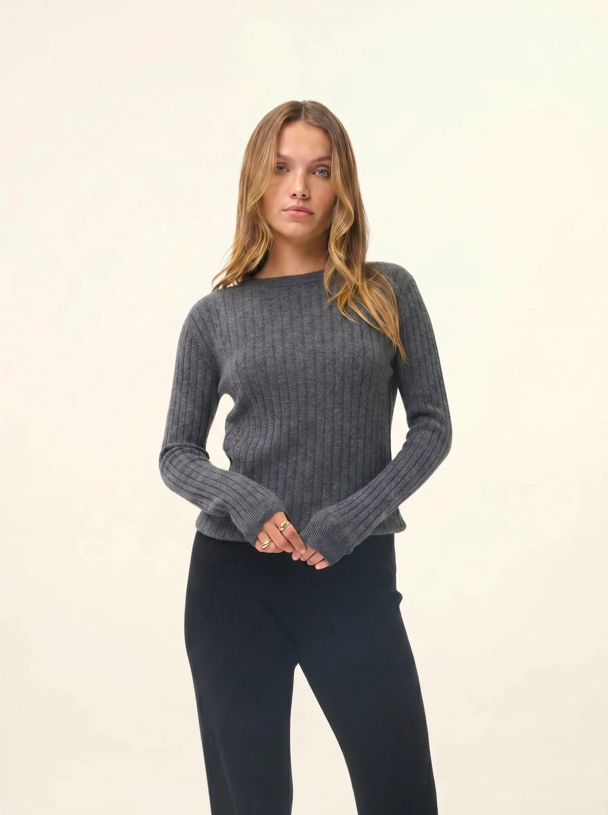 AVANA Pull Col Rond Anthracite Chiné