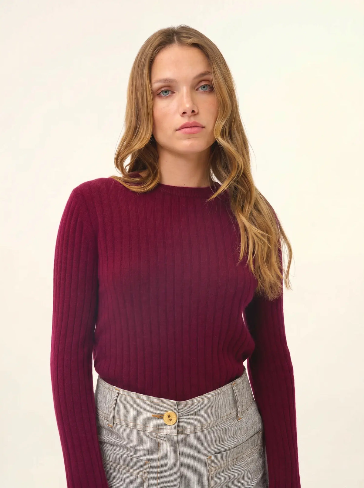 AVANA Pull Col Rond Bordeaux