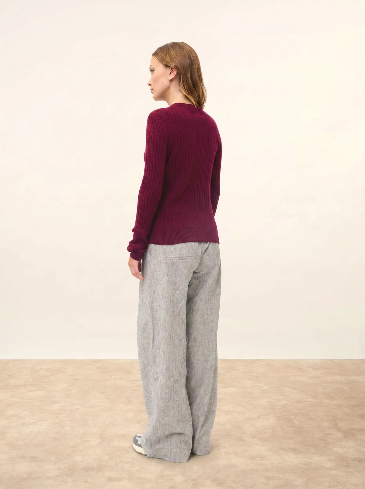 AVANA Pull Col Rond Bordeaux