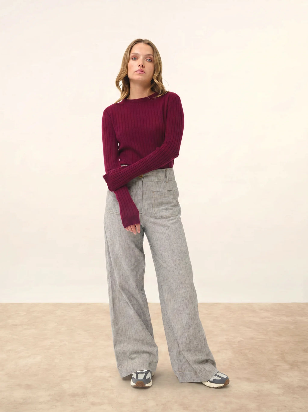 AVANA Pull Col Rond Bordeaux
