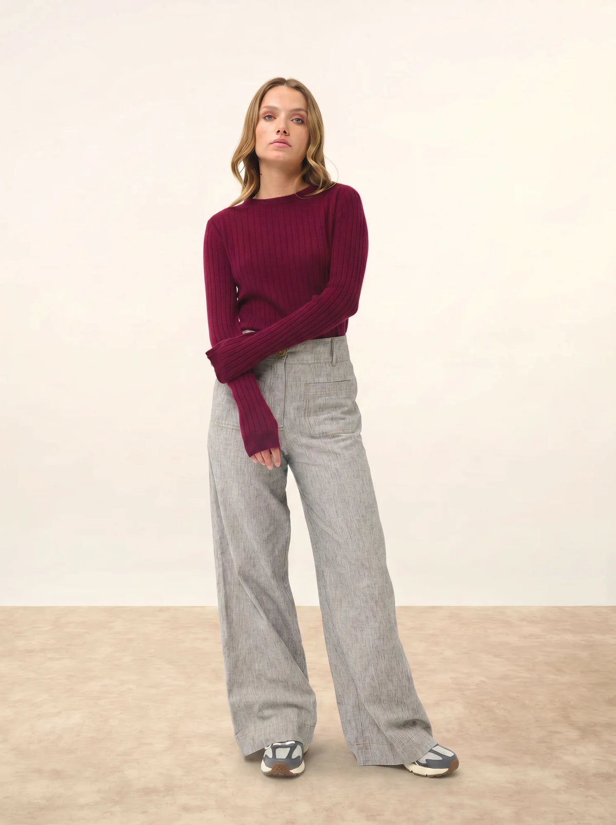 AVANA Pull Col Rond Bordeaux