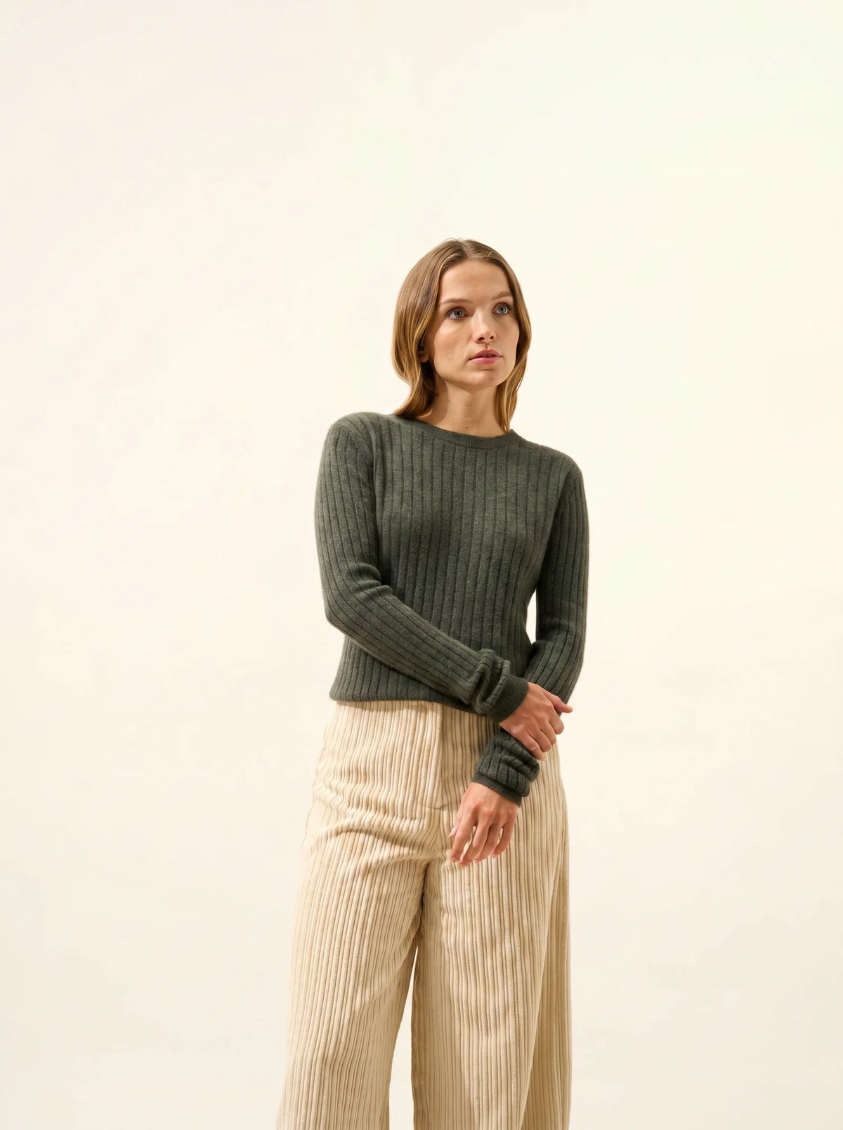 AVANA Pullover Rundhalsausschnitt Khaki meliert