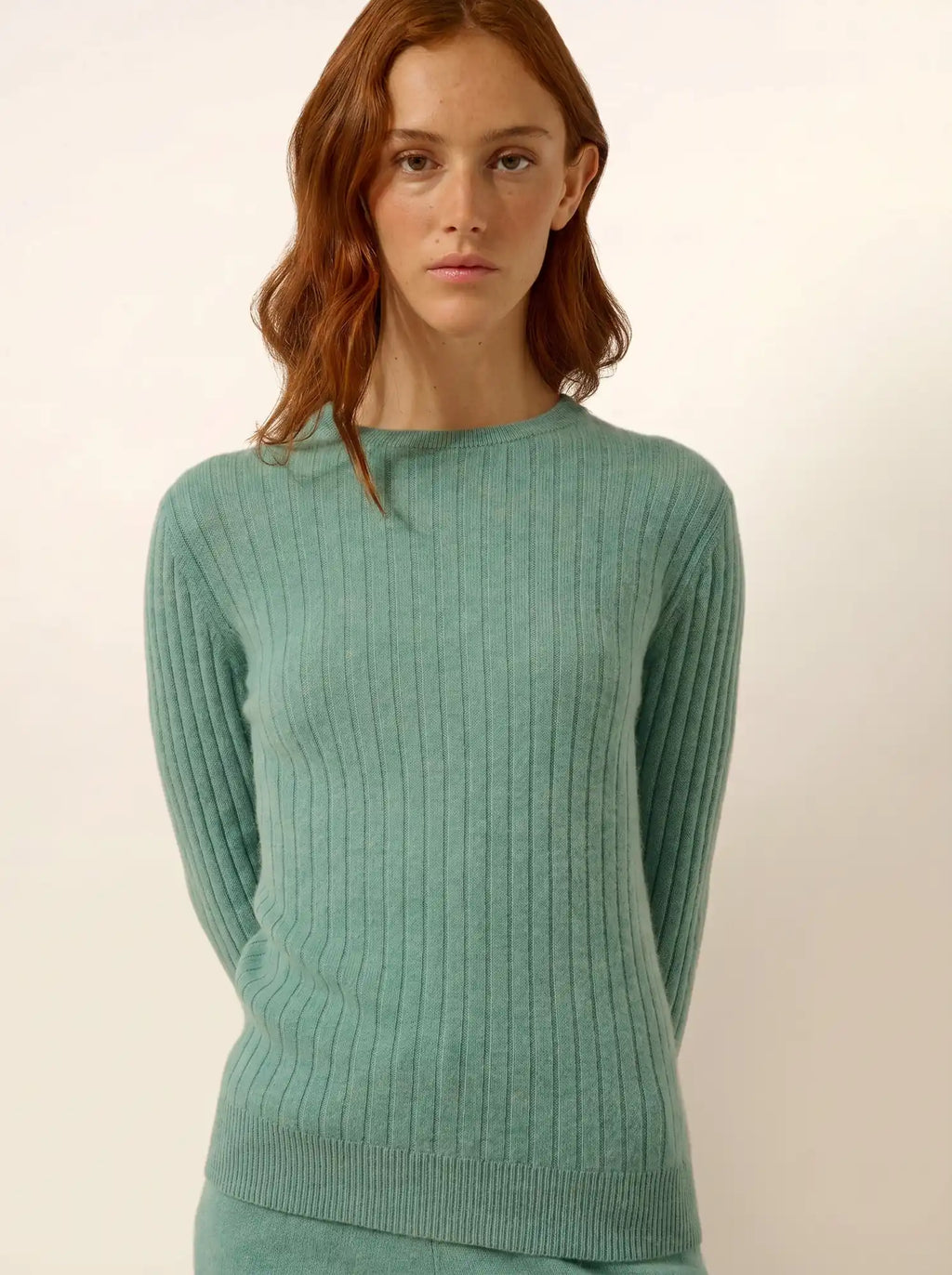 AVANA Pull Col Rond Vert Chiné