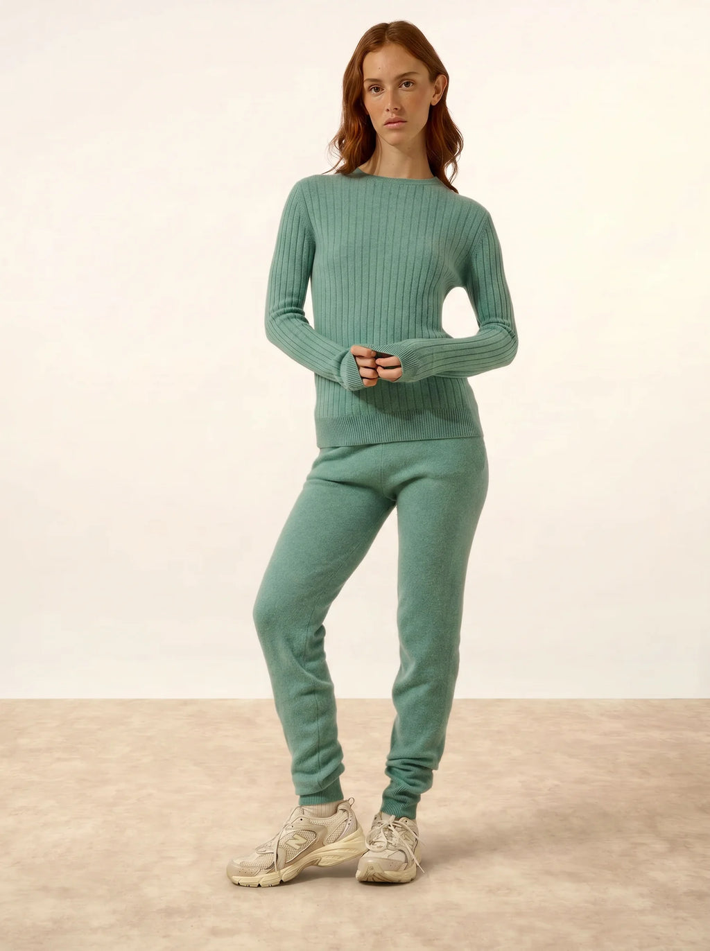 AVANA Pull Col Rond Vert Chiné