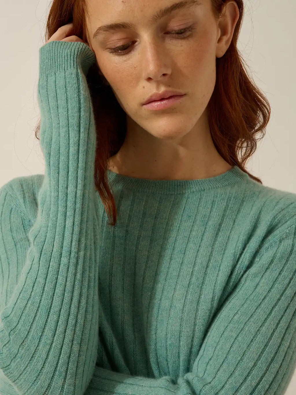 AVANA Pull Col Rond Vert Chiné