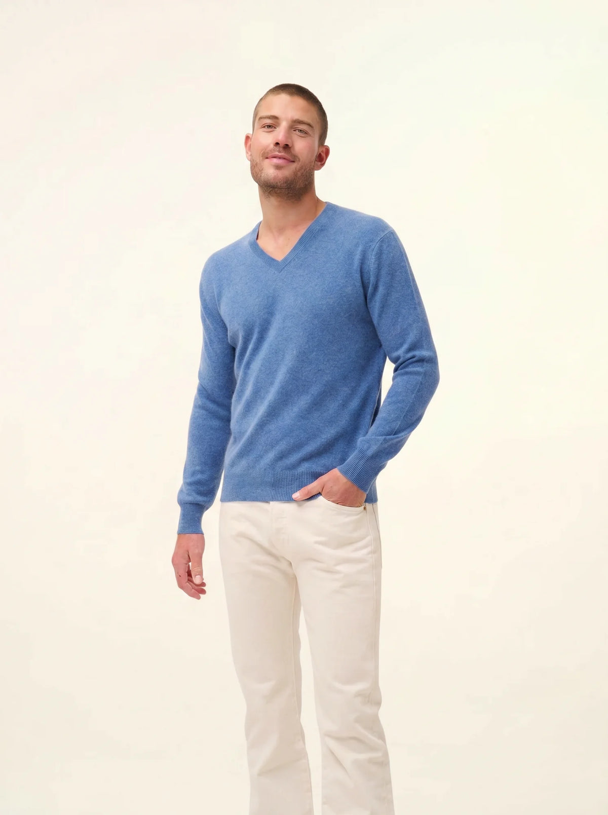 WALT Pull Col V Bleu Denim