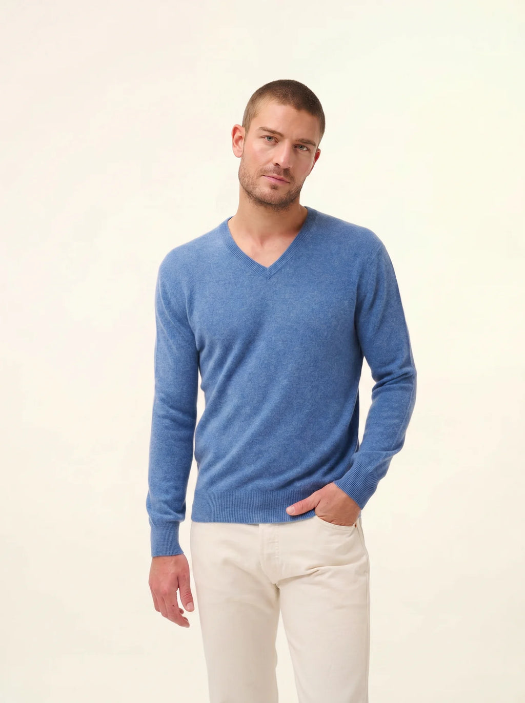WALT Pull Col V Bleu Denim