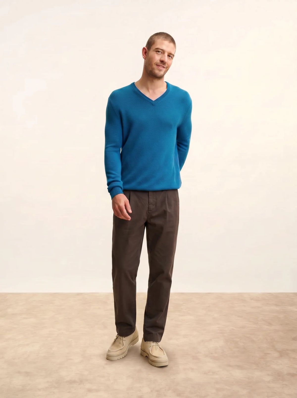 NATHAN Pullover V-Ausschnitt 4-fädig Pfauenblau