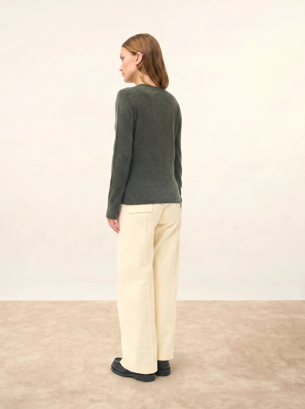 JOAN Pull Col V Kaki Chiné