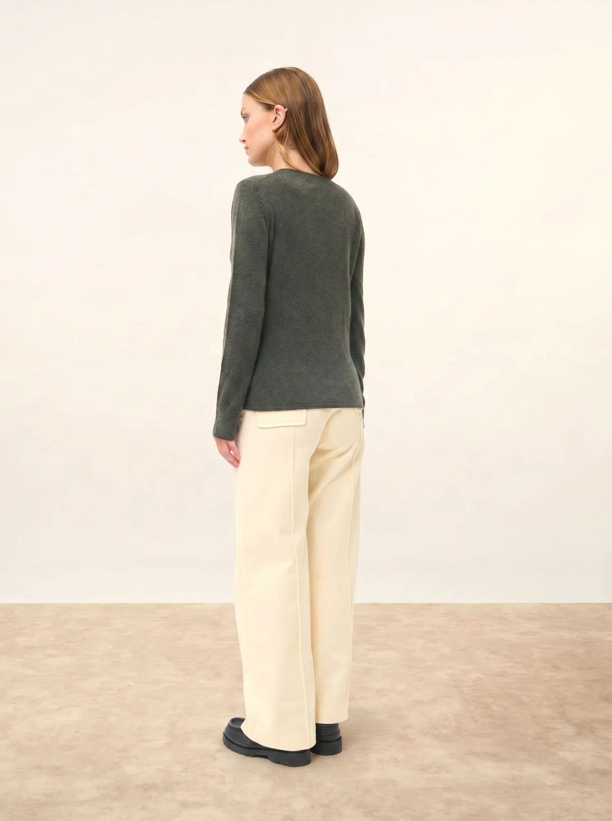 JOAN Pull Col V Kaki Chiné
