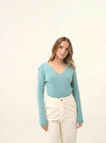 JOAN Pull Col V Vert Chiné