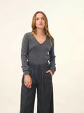 ABBY Pull Col V 4 Fils Anthracite Chiné