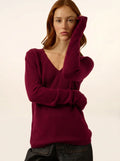 ABBY Pull Col V 4 Fils Bordeaux
