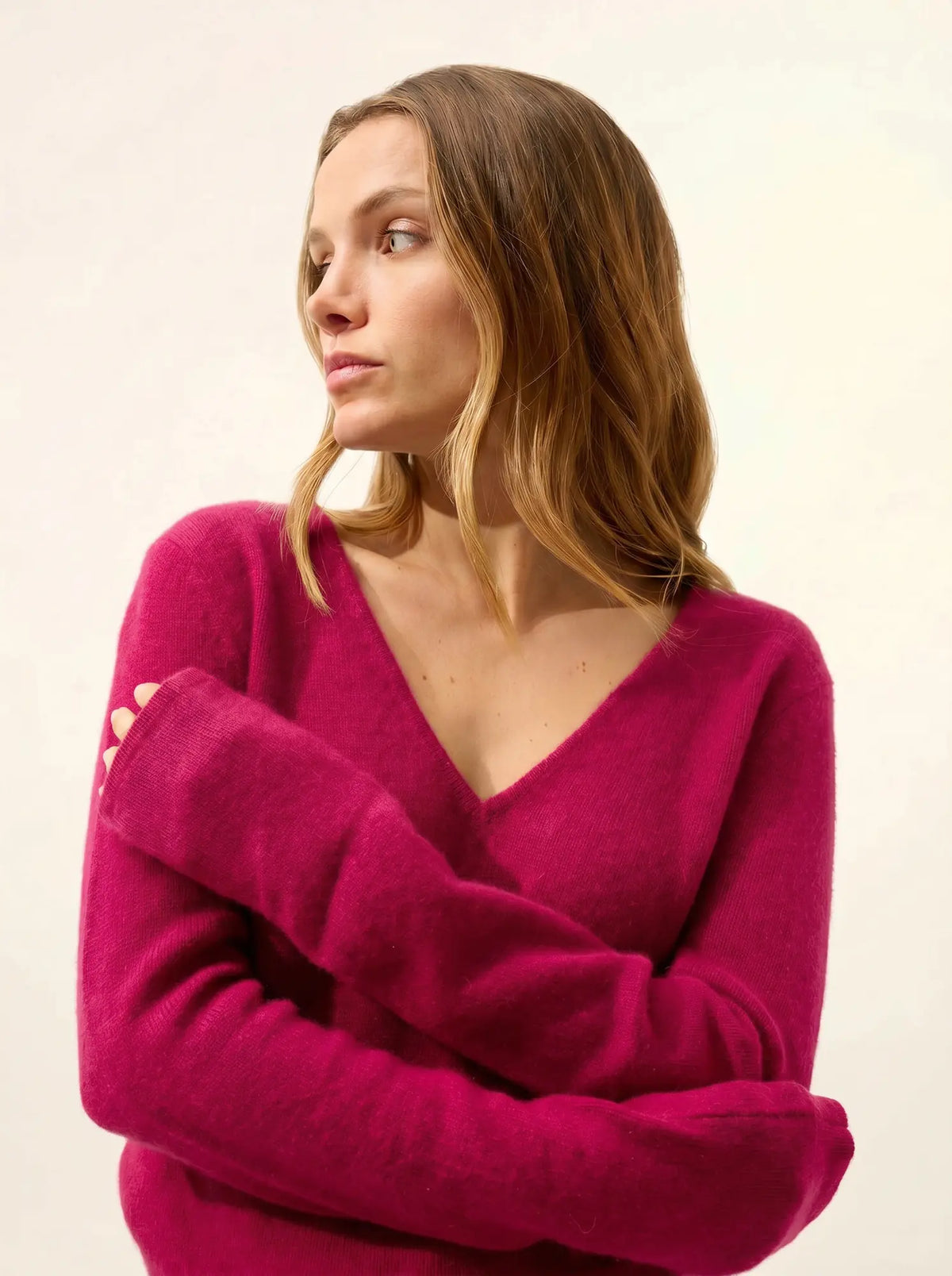 ABBY Pull Col V 4 Fils Fuchsia