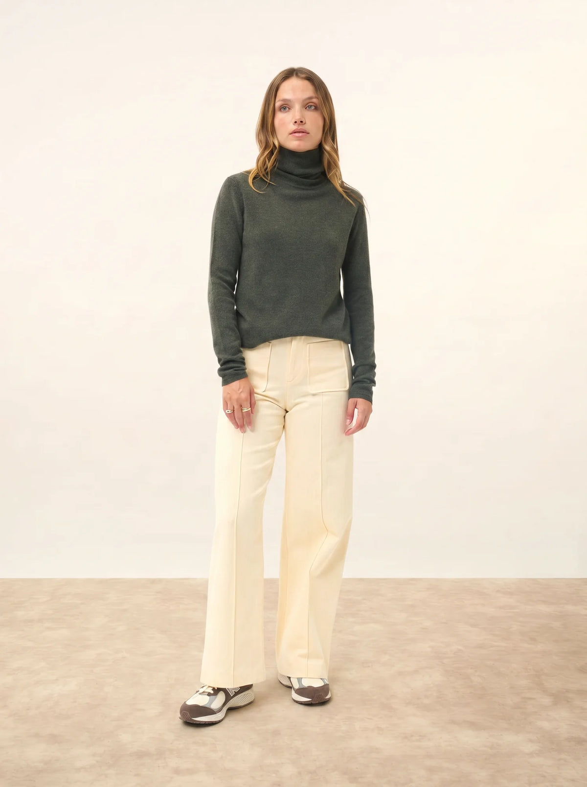 AVA Pull Col Roulé Kaki Chiné