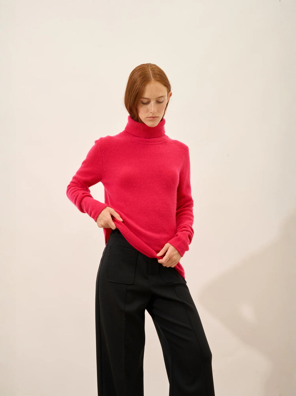 MATT Pull Col Roulé 4 Fils Fuchsia