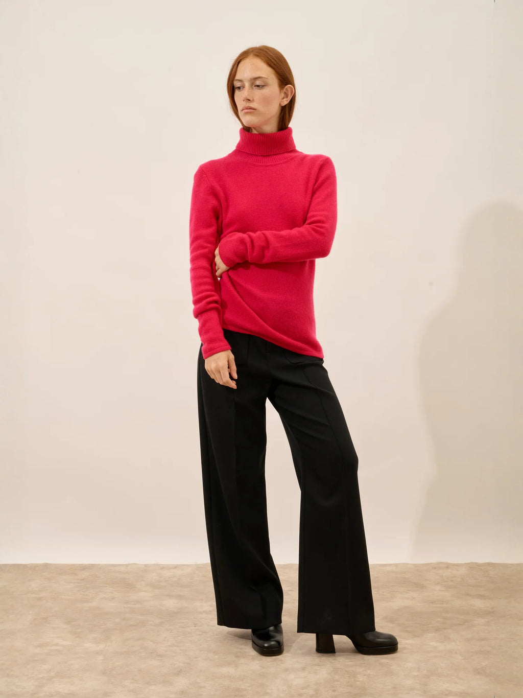 MATT Pull Col Roulé 4 Fils Fuchsia