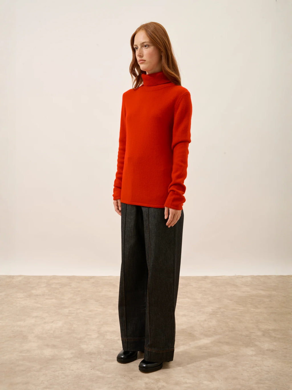 MATT Pull Col Roulé 4 Fils Rouge