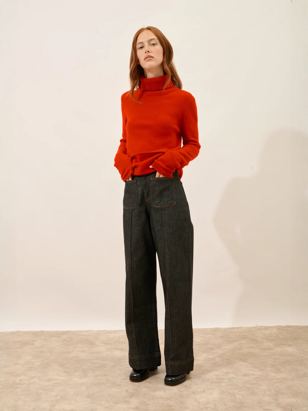 MATT Pull Col Roulé 4 Fils Rouge
