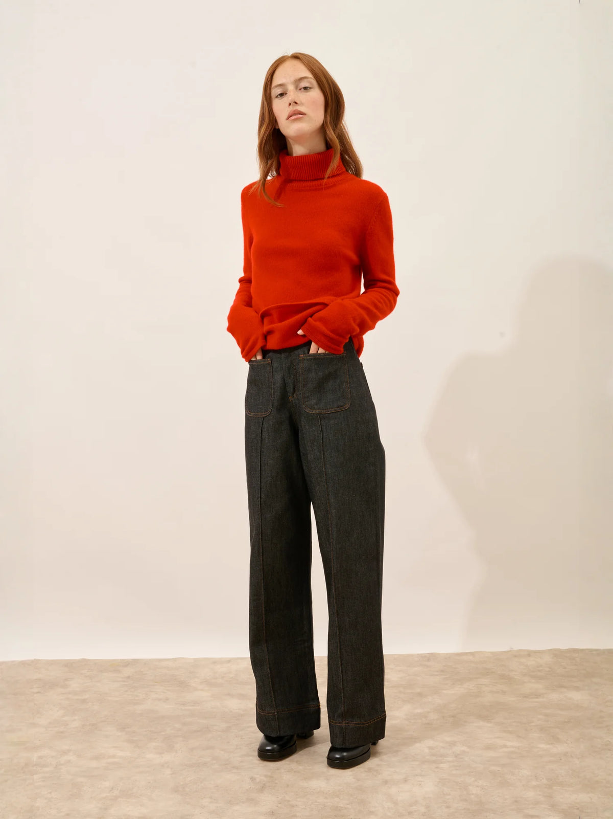 MATT Pull Col Roulé 4 Fils Rouge