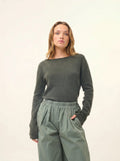 GRACE Pullover U-Boot-Ausschnitt Khaki meliert