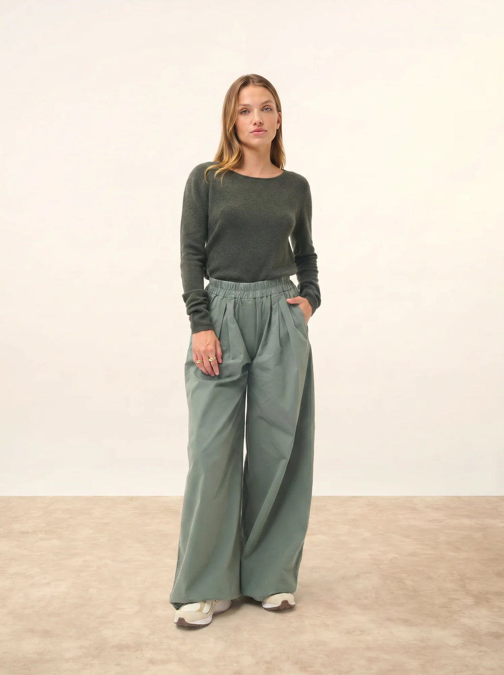 VIVIAN Pullover Rundhalsausschnitt Khaki meliert